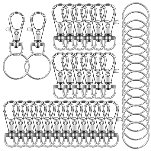 104PCS Swivel Snap Hooks with Key Rings, Metal Lobster Claw Clasp, Keychain Rings for Crafts(Silver, 1.37inch(36mm) - color: silver, size: 36mm