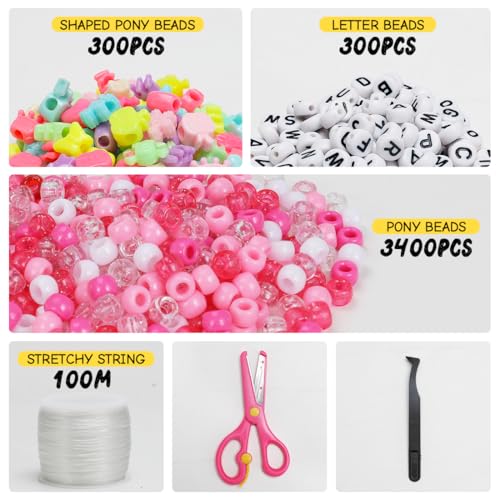 IOOLEEM Pink Solid & Glitter Bulk Pony Beads - 4000pc Kit for Friendship Bracelets & Jewelry Making, Easy Storage - color: Pink & Glitter