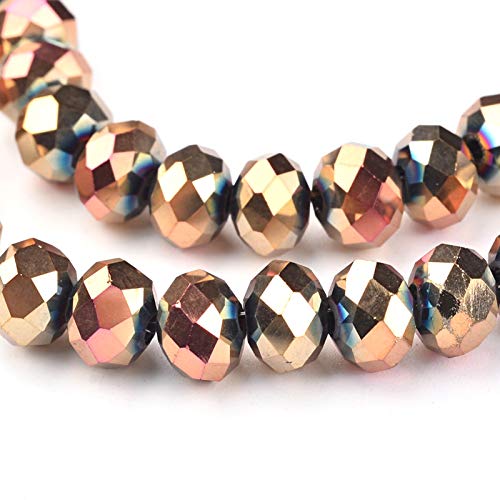 Craftdady 10 Strands 8mm Rose Gold Faceted Glass Briolette Rondelle Beads Electroplate Metallic Tiny Spacer Beads About 720Pcs for Jewelry Craft Necklace Earring Making - color: Rose Gold, size: 8mm