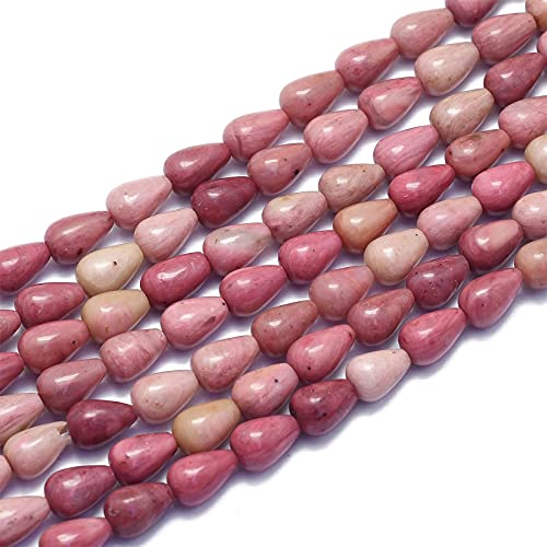 Craftdady 80pcs Teardrop Natural Rhodonite Stone Beads Polished Gemstone Loose Beads Healing Chakra Energy Crystal Beads 9x6mm for Bracelet Necklace Earring Jewelry Making - color: Rhodonite