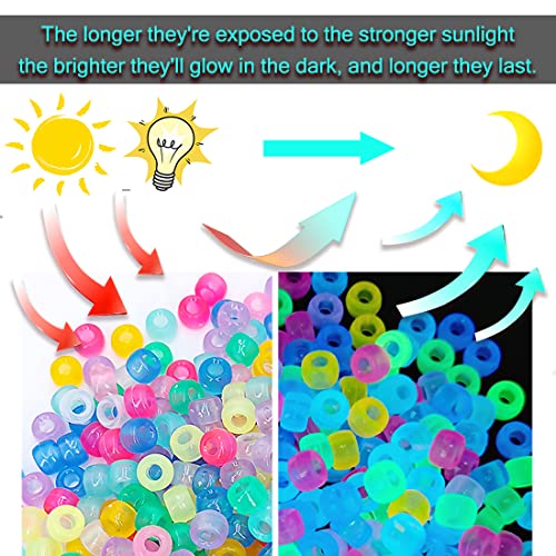 MIIIM 1000PCS 6x9mm Pony Beads Glow in The Dark, 9 Colors Mixed UV Kandi Beads for Bracelets Making Kit, Hair Braids Crafts for Jewelry Making (Luminous Mixed) - color: Luminous Mixed
