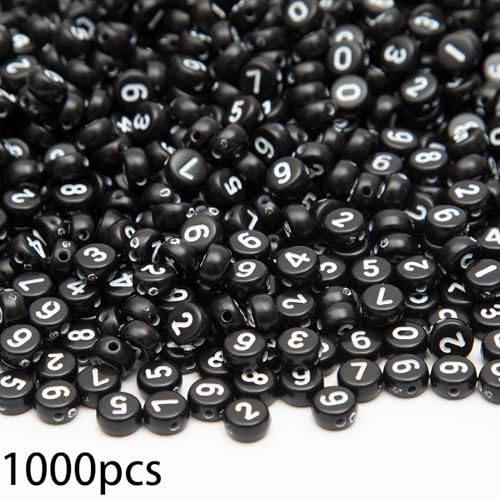 1000Pcs Acrylic Number Beads Round Number Round Beads 4x7mm Mixed Number Beads, for Jewelry Bracelets Necklaces Key Chains Making (Black White) - color: Black White