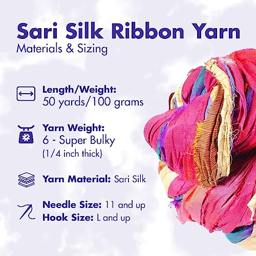 DARN GOOD YARN Recycled Sari Silk Ribbon Yarn “at The Bahamas” Dyeable 100 Grams, 50 Yards, 1 Skein Handmade one of a Kind - color: At the Bahamas