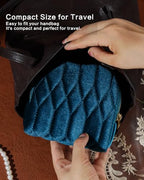 Small Travel Jewelry Case, Mini Travel Jewelry Bag with Zipper, 5-Layer Velvet Organizer Pouch for Bracelet Rings Earrings - Diamond Stitched Velvet Navy Blue - color: NavyBlue