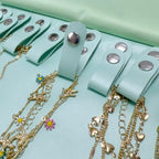 UnionPlus Travel Jewelry Roll, Faux Leather Necklaces Organizer Bag, Elastic Band and Anti-winding, Mint Green - color: Leather Mint Green, size: Medium
