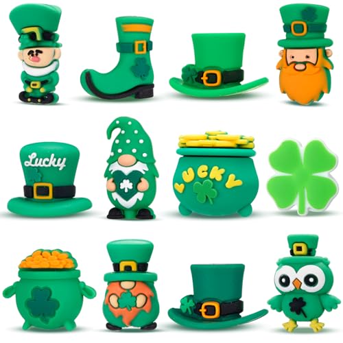 Watersay 12 Pcs 3D Silicone Focal Beads Pens Beads Bulk for Keychain DIY Crafts Necklace Bracelet Phone Chain Charms Jewelry Making (St. Patrick's Day) - style: St. Patrick's Day