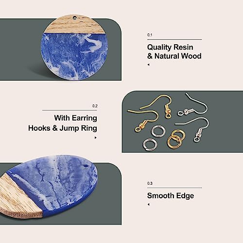 FASHEWELRY 16Pcs Teardrop Round Resin Wood Earring Charms Black Blue Wooden Blanks Geometry Findings for Jewelry Making, DIY-TA0004-37-Biyun - color: Black & Blue-Teardrop & Round