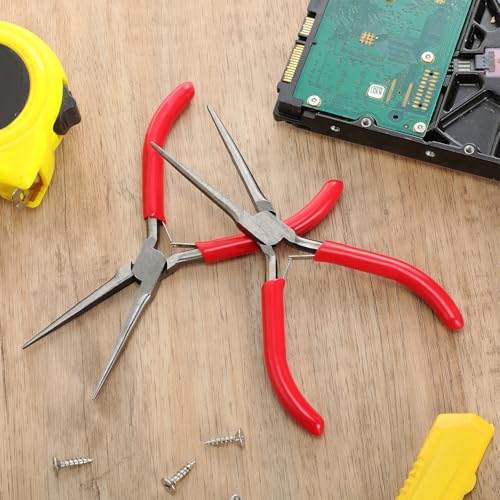 10 Pcs Mini Needle Nose Pliers Bulk, 6 Inch Precision Pliers Set with Extra Long Tips for Jewelry Making, Wire Wrapping, Small Object Gripping, DIY Project (Red) - color: Red