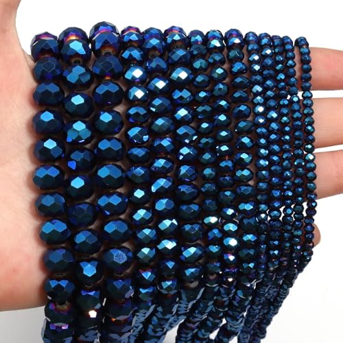 415pcs Rondelle Crystal Glass Beads 2mm 4mm 6mm 8mm Mixed Sizes, Faceted Briolette Spacer Czech Seed Loose Beads for DIY Jewelry Making (Dark Blue) - color: Dark Blue