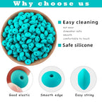 Sunrony 200Pcs Silicone Lentil Beads for Keychain Making, Bulk 12mm Silicone Abacus Spacer Beads for Necklace Bracelet Making Pens(Turquoise) - color: D-Turquoise