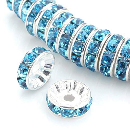 Allb 100Pcs Rondelle Spacer Beads 6mm Silver Plated Czech Crystal Rhinestone for Jewelry Making Loose Beads for Bracelets, Light Blue - color: Light Blue, size: 6mm