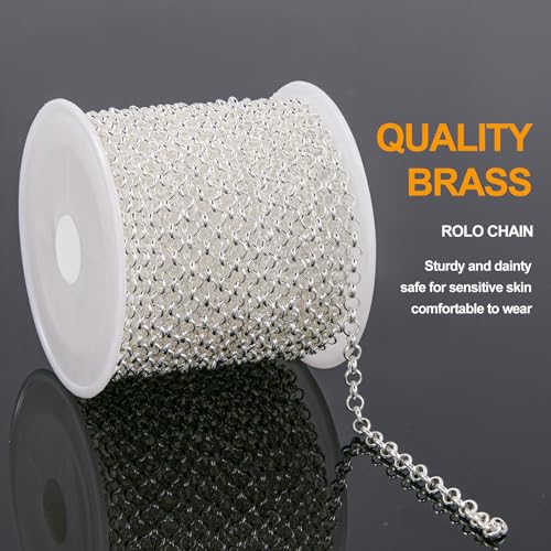 KYUNHOO 5 Meters Small Circle Chain for Jewelry Making Silver Plated Necklace Chains Bulk with Jewelry Connectors for Handcraft DIY - color: Circle Silver