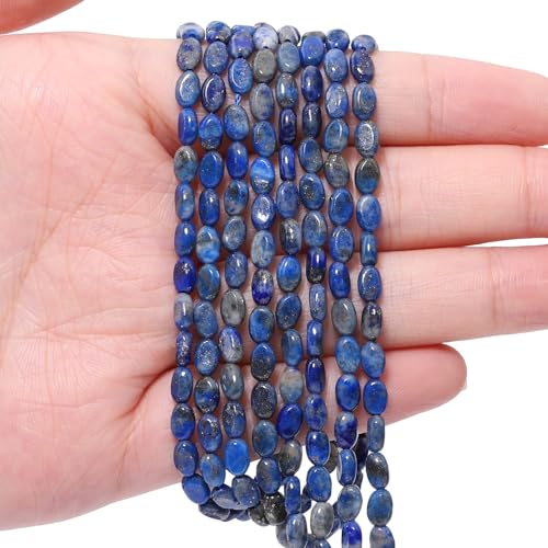 70pcs Natural Blue Lace Stone Beads，4x6mm Egg Shape Loose Gemstone Beads for Jewelry Making Design Earring Necklace - color: blue lace