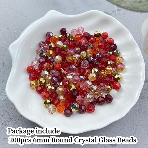 200pcs 6mm Round Crystal Glass Beads Round Faceted Spacer Beads for Jewelry Making Bracelet Earring Necklace Wind Chimes Suncatchers DIY Craft Making Supplies(Red Series) - color: Red Series, size: 6mm