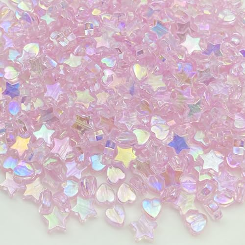 450 Pcs Acrylic Beads - Crystal Star & Heart Shapes for Jewelry Making - DIY Bracelet, Necklace & Earrings (Pink) - color: Pink