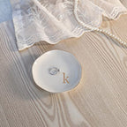 HOME SMILE Initials Ring Dish Jewery Tray with Personalized K-Monogrammed Engagement Wedding Gifts for Friends,Sister,Birthday Christmas Gifts for Women,Ceramic White - style: k