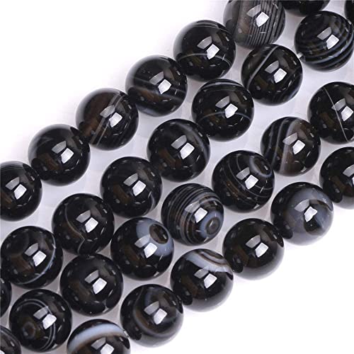 HAAMIIQII 45pcs 8mm Natural Black Striped Agate Stone Beads Round Loose Gemstone Beads for Jewelry Making Strand 15 Inch - color: Black Striped Agate, size: 8mm 45pcs