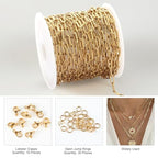 Kyutong 5M Gold PVD Plated Necklace Chain for Jewelry Making 304 Stainless Steel Paperclip Chain Roll with Lobster Clasps and Jump Rings for Men Women Making Jewelry Craft Support Jewelry Findings - color: 3mm Paperclip Gold