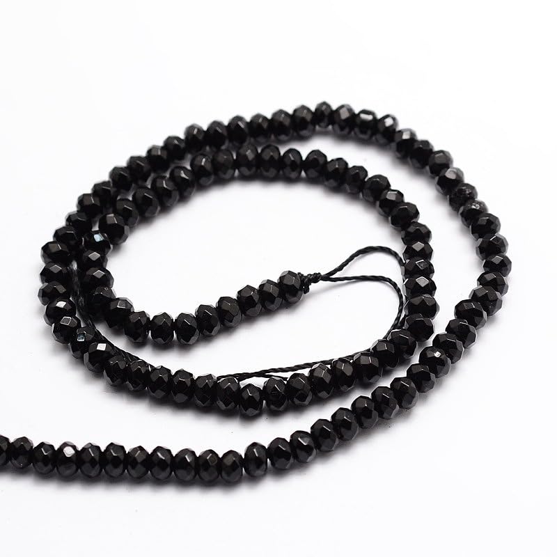 115pcs 4x2mm Rondelle Faceted Natural Jade Beads, Dyed Stone Beads Abacus Disk Stone Spacer Charm Bead for DIY Bracelet Necklace Jewelry Making Keychain Phone Chain Ornament, Black - color: Black