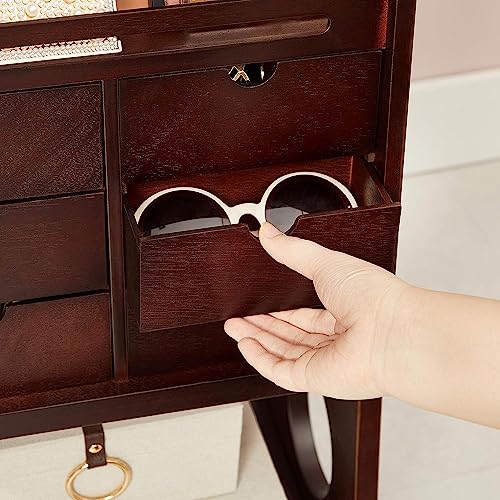 Hives and Honey Aria Standing Jewelry Armoire Mirror – LED Lit, Velvet Interior, Lockable, Ample Storage, Beveled Full-Length Mirror, Space-Saving Design, Walnut