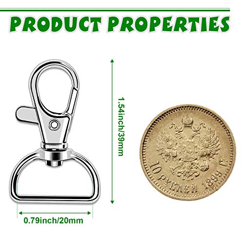 50PCS Swivel Clasps Lanyard Snap Hooks, Premium Key Chain Clip Hook Lobster Claw Clasp for Keychain Sewing Projects (3/4”Inside Width) (Silver)