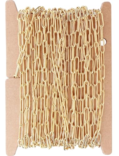 THREENEST 16.4-Feet Width 3mm Stainless Steel Paperclip Chains, 18K Real Gold Plated, Soldered Cable Long Craft Chain for Necklace Bracelet Earring Jewelry Making (2201-GOLD-5M) - color: Gold, size: Width 3.0mm-16.4 Feet