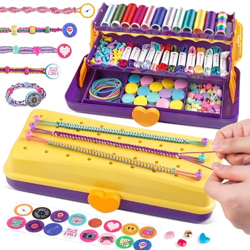 TingingYuli Friendship Bracelet Making Kit for Girls 8-12, DIY String Bracelet Maker with 3-Layer Storage Box, Arts and Crafts for Kids Ages 6-12, Easter Christmas Birthday Gift Set - color: Yellow/Purple