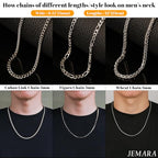JEMARA 3Pcs Men's Stainless Steel 3mm Silver Chain Necklace Sets ，Non Tarnish Cuban Link Jewelry Gifts（18-22 inch） - size: 22 inches