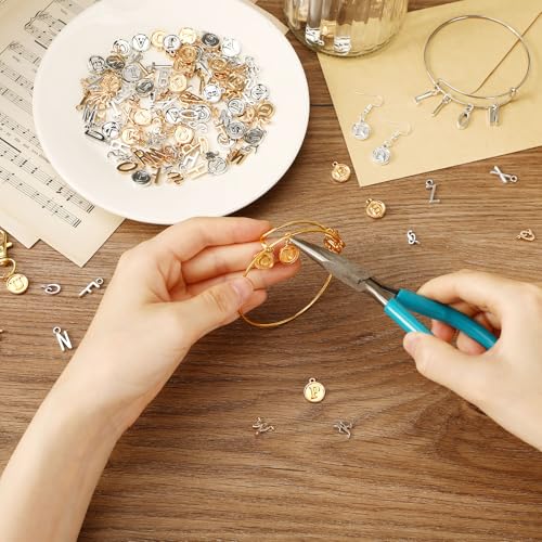 SANNIX 156Pcs/6 Sets Alphabet ABC Letter Charms 3 Styles Capital A-Z Charms DIY Bracelet Necklace Pendants with 200Pcs Open Jump Rings for Jewelry Making (KC Gold & Antique Silver) - color: KC Gold and Silver