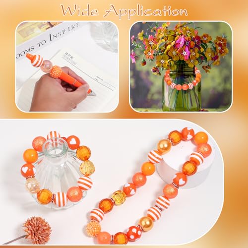 35 Pcs Chunky Bubblegum Beads 20mm Focal Pen Large Rhinestone Pearl Bead with Rhinestone Large Hole European Spacer Bead for DIY Beadable Pen Jewelry Making Keychain Craft Making(Orange) - color: Orange