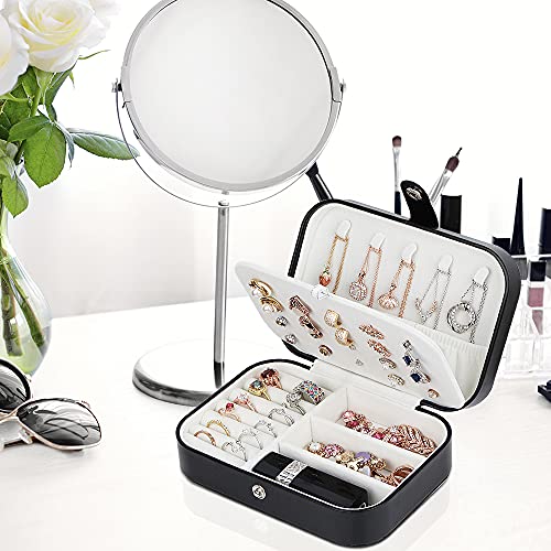 jiemei Jewelry Box, Travel Jewelry Organizer Cases with Doubel Layer for Women’s Necklace Earrings Rings and Travel Accessories (Black02) - color: Black02