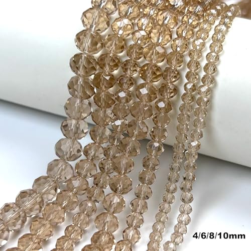 580pcs 4/6/8/10mm Glass Beads Silver Champagne Faceted Crystal Briolette Loose Beads for Bracelets Necklaces DIY Crafts - color: Silver Champagne