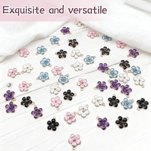 50pcs Gold Plated Enamel Cherry Blossoms Bracelet Charms - Perfect for Jewelry Making and Earring Designs