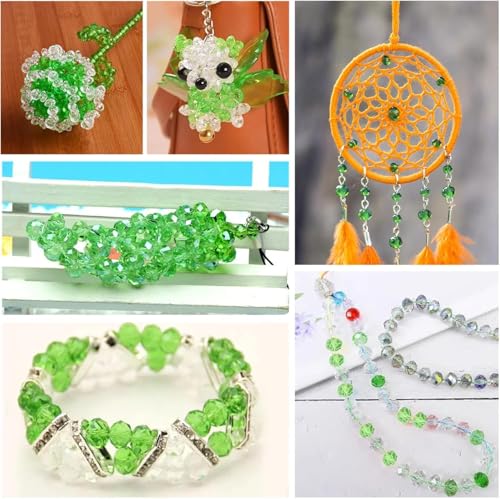 1000pcs Green Glass Beads for Jewelry Making - Assorted Size and Styles (Bicone, Rondelle, Suquare, Four-Leaf Clover, Crackle Round) Craft Crystal Beads for Bracelet Necklace Earring with 1 Box
