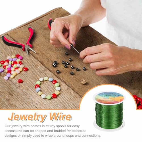 HARFINGTON Wire 328ft Length 26 Gauge Copper Craft Jewelry Wrapping Wire Tarnish Resistant Beading for Jewelry Making Supplies Crafting, Green - color: Green