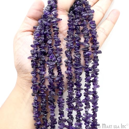 GM GemMartUSA Amethyst Natural Raw Chip Beads Strands | Semi-Precious | AAA+ Quality 1 Strand 34” | DIY Bracelet Jewelry Making, Healing Crystal Craft| 4-6mm - Purple Color Gemstones (CHAA-70001) - color: Amethyst (CHAA-70001)