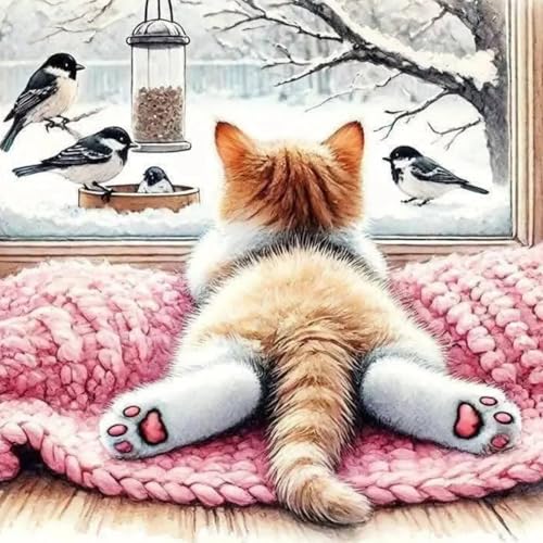 Axquilon Cat Diamond Art Kits for Adults - Diamond Painting Kits for Adults Beginner, DIY 5D Full Drill Gem Art for Home Wall Decor 14x14 inch - color: Cat