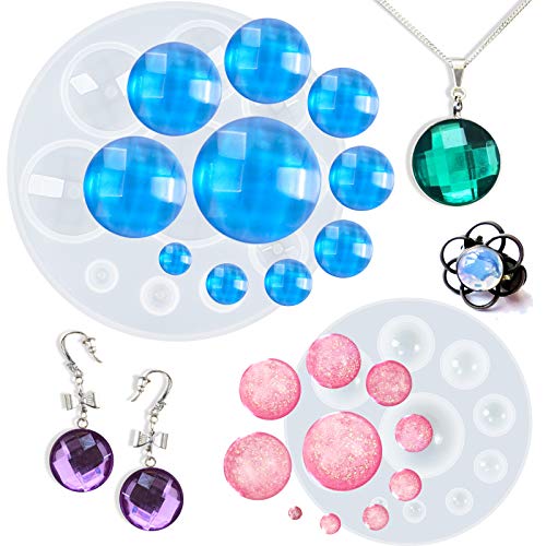 Mini Dome Cabochon Gemstone Pastry Silicone Mold for Cake Decoration, Cupcake Topper, Polymer Clay, Crafting, Resin Epoxy, Jewelry Making 2 Bundle Circle and Faceted, 20-Cavity - color: 20 Cavities 2 Designs