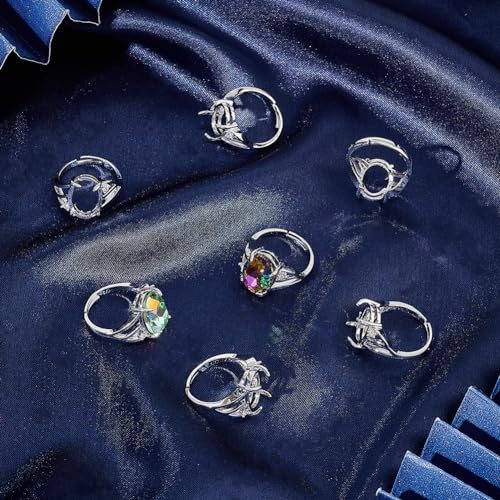 SUNNYCLUE 1 Box 8PCS Silver Prong Ring Blank Prong Ring Settings Adjustable Finger Metal Alloy Rhinestone Bases Setting for Jewelry Making Kit Women Adult Findings DIY Crafts Supply - style: Ring 4
