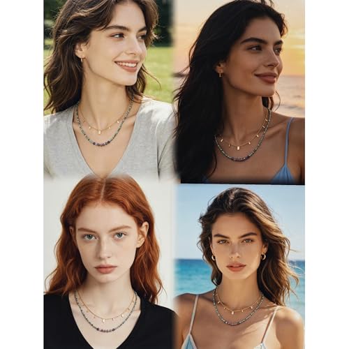 Plumiss Boho Handmade Natural Jasper Stone Beaded Crystal Mixed Strand Short Necklace for Women Girl - color: Fluorite