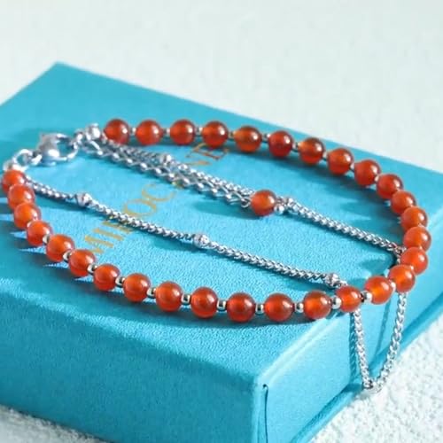Peridot Stand Silver Gold Bracelets, Handmade Birthstone Stack Bracelet Crystal Gemstones Bead Chain Gift for Women, 8" - color: Red Agate