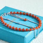 Peridot Stand Silver Gold Bracelets, Handmade Birthstone Stack Bracelet Crystal Gemstones Bead Chain Gift for Women, 8" - color: Red Agate