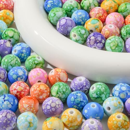 16mm Acrylic Beads 100pcs Chinese Ceramic Style Spacer Bead Loose Beads for DIY Crafting Necklace Bracelet Jewelry Making Keychain (smw) - color: green&purple&blue