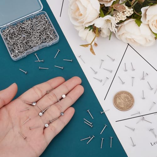 UNICRAFTALE About 500Pcs Metal Blank Earring Posts Stainless Steel Flat Pad Earring Studs 4mm Round Blank Stud Earrings Findings Earrings Back for DIY Jewelry Making Supplies - size: 4mm Diameter