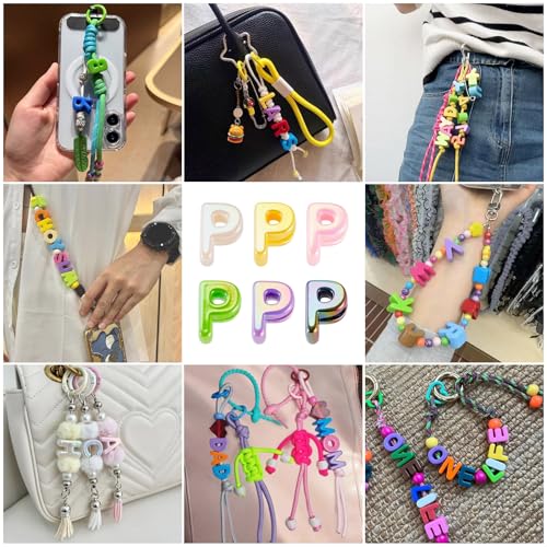Beadthoven 20pcs Big Letter P Beads Large Hole Bubble Alphabet Acrylic Beads Charm Iridescent Plastic P Shape Loose Chunky Spacers for Jewelry Making Bracelet Necklace Keychains Shoelaces Crafts - color: P
