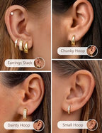 ORAZIO Small Gold Hoop Earrings for Women Hypoallergenic 14K Gold Plated Chunky Huggie Earring Sets for Multiple Piercing Dainty Earing Stacks Set Cute Silver Cartilage Jewelry Trendy Gifts - style: 14K Gold Plated-Chunky Classic
