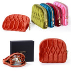 Small Travel Jewelry Case, Mini Travel Jewelry Bag with Zipper, 5-Layer Velvet Organizer Pouch for Bracelet Rings Earrings - Diamond Stitched Velvet Caramel - color: Caramel