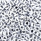 800Pcs Square Number and Heart Beads, 6X6mm White and Black Acrylic Beads for Friendship Bracelets Making - color: Black Number White Beads