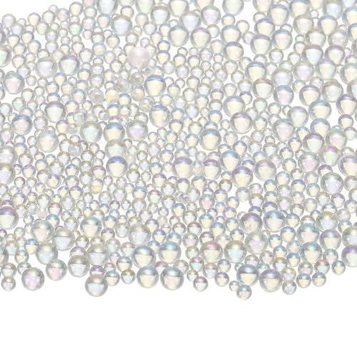Iridescent Glass Tiny Bubble Beads, 0.4-3mm 20g No Hole Micro Mini Round Clear Water Droplets Beads - Applications: for Resin Filler, Nail Art, Dollhouse Bath Tub, 2-Pieces - color: Iridescent Clear, size: φ0.4-3mm