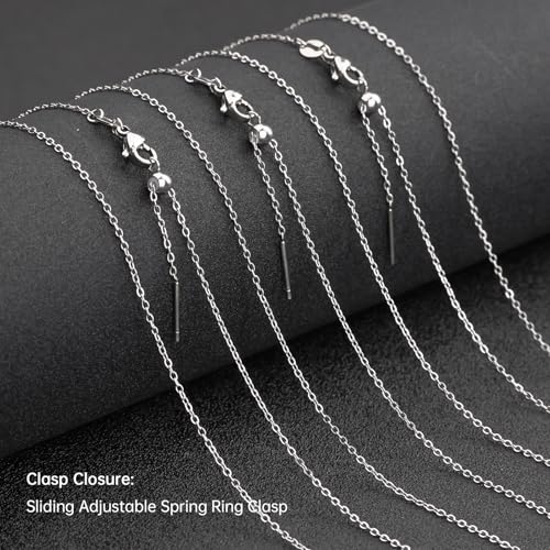GTVOODX 10pcs Silver Adjustable Necklace Chain Stainless Steel Link Cable Chain Bulk with Needle Threader Lobster Clasps for Jewelry Making - color: Silver Cable